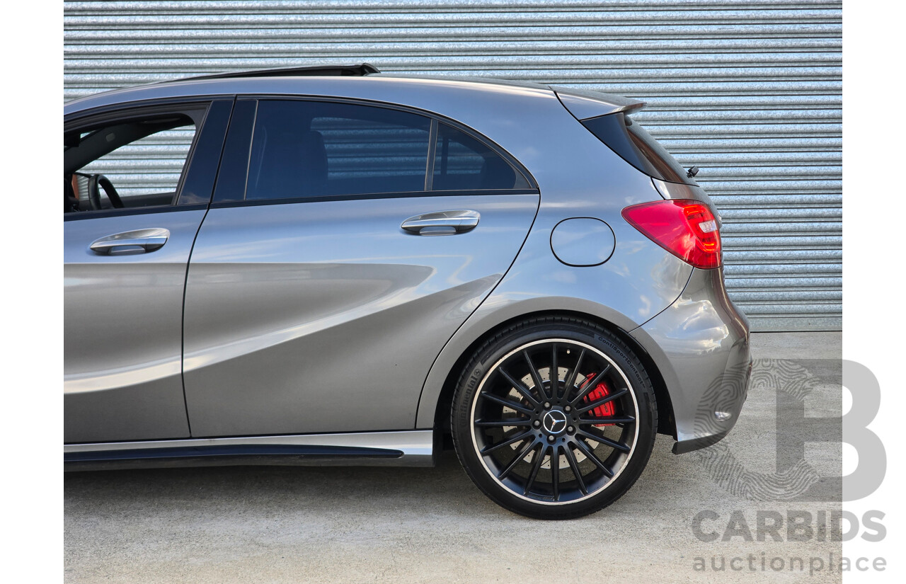 07/2015 Mercedes Benz A45 AMG (AWD) 176 MY15 5d Hatchback Mountain Grey Metallic Turbo 2.0L