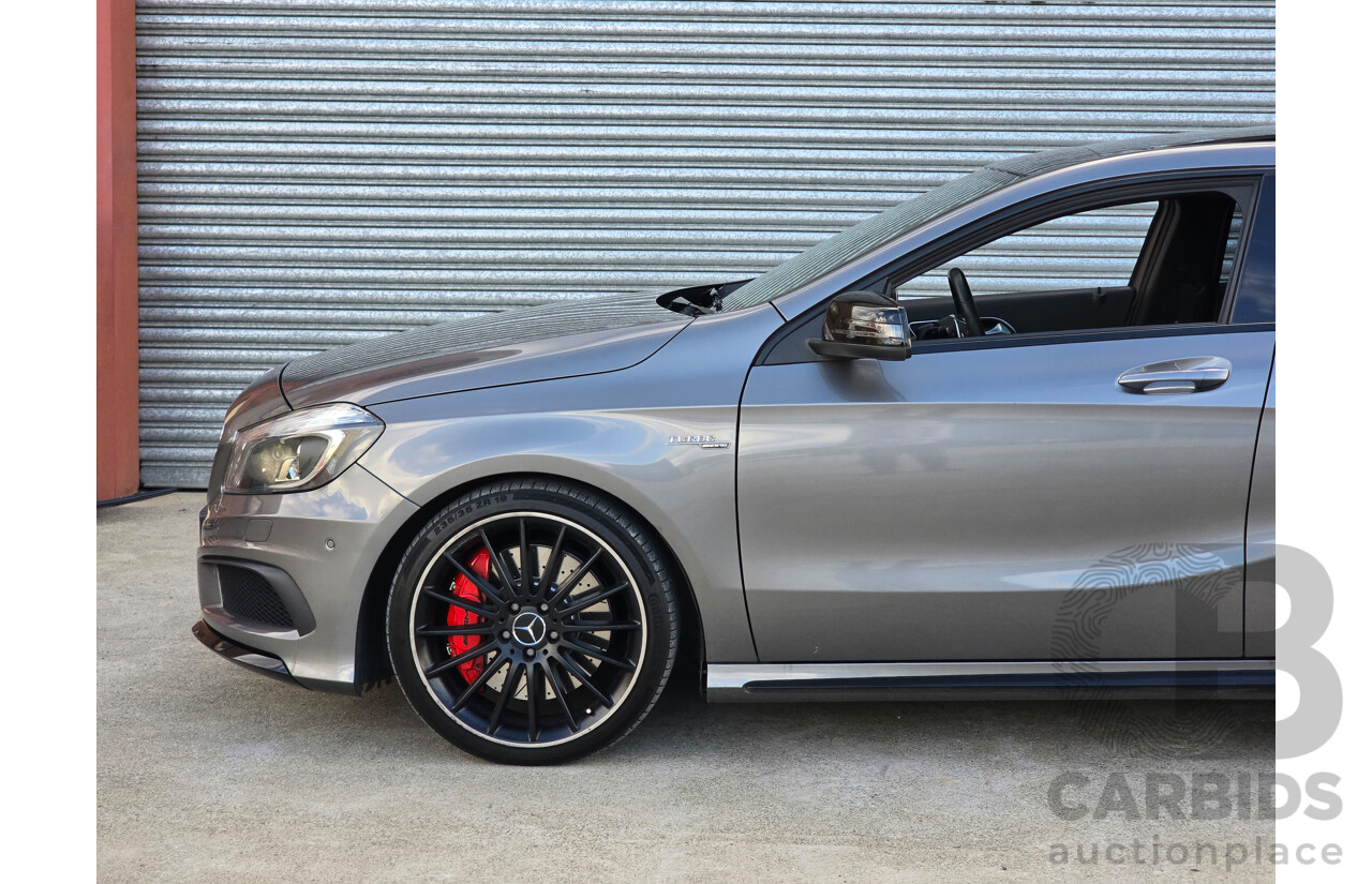 07/2015 Mercedes Benz A45 AMG (AWD) 176 MY15 5d Hatchback Mountain Grey Metallic Turbo 2.0L