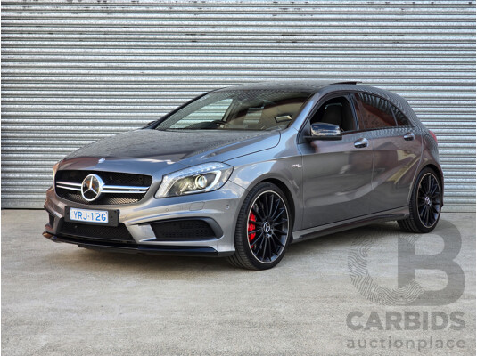 07/2015 Mercedes Benz A45 AMG (AWD) 176 MY15 5d Hatchback Mountain Grey Metallic Turbo 2.0L
