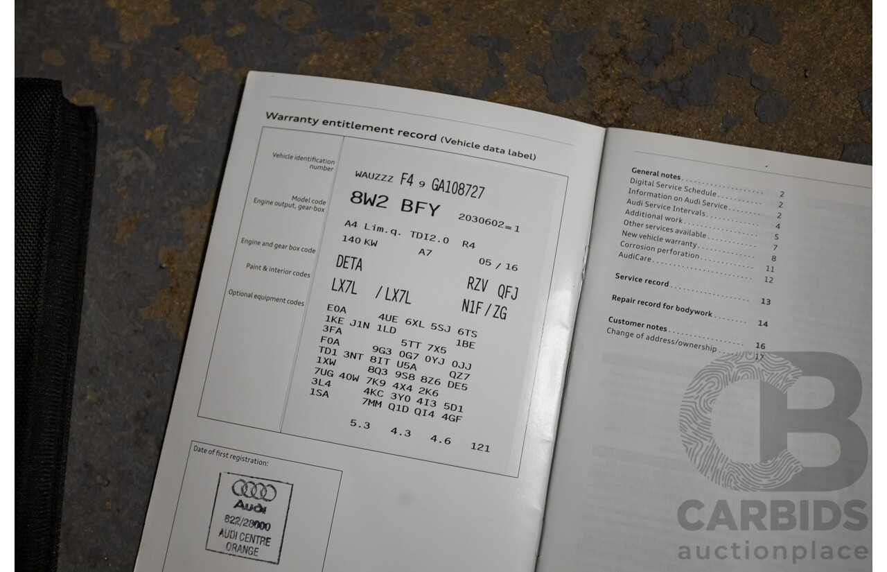 07/2016 Audi A4 2.0 TDI Quattro S-tronic Sport (AWD) F4 (B9) 4D Sedan Grey Turbo Diesel 2.0L