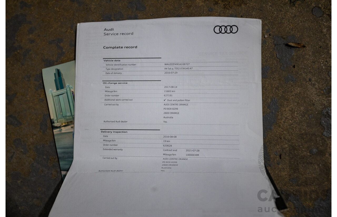 07/2016 Audi A4 2.0 TDI Quattro S-tronic Sport (AWD) F4 (B9) 4D Sedan Grey Turbo Diesel 2.0L