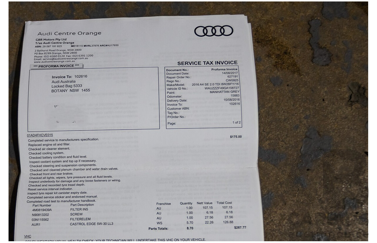 07/2016 Audi A4 2.0 TDI Quattro S-tronic Sport (AWD) F4 (B9) 4D Sedan Grey Turbo Diesel 2.0L