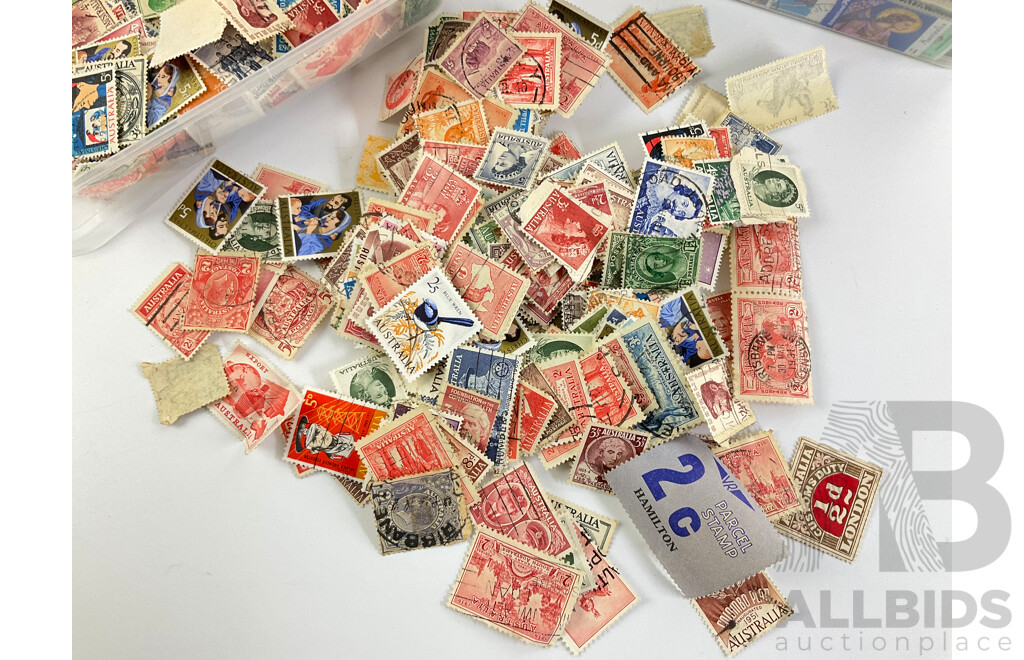 Large Collection of Australian Stamps, Examples Spanning 1930's to 1990's, Tub of Predecimal, Australia/London Customs, Victoria Rail and More