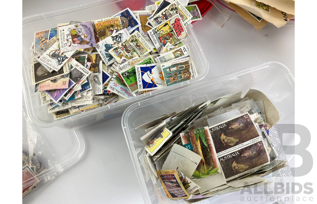 Large Collection of Australian Stamps, Examples Spanning 1930's to 1990's, Tub of Predecimal, Australia/London Customs, Victoria Rail and More