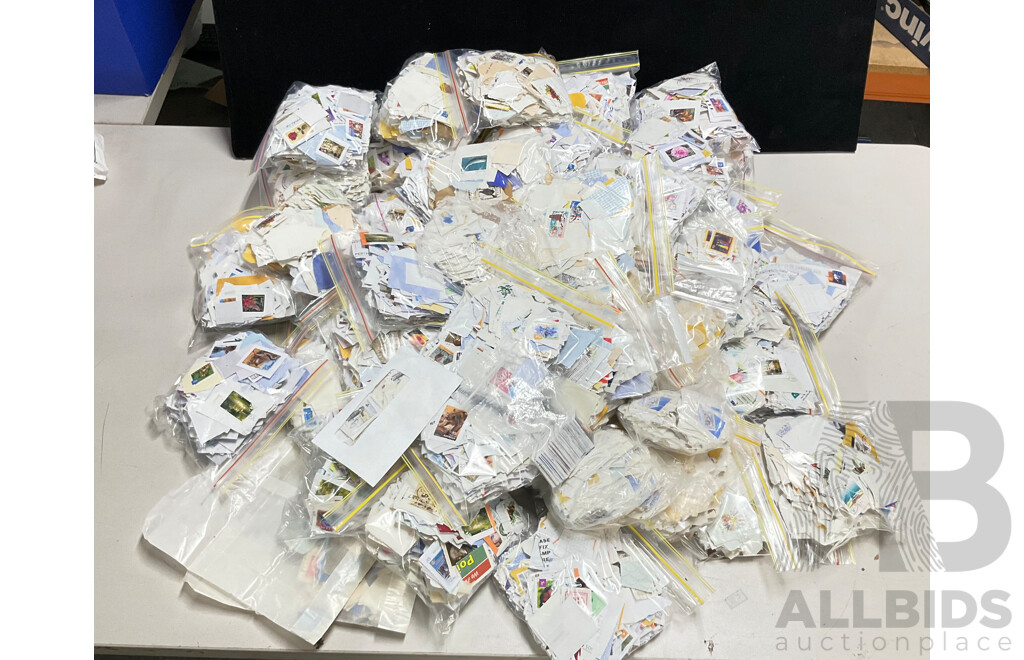 Collection of Cancelled Australian Stamps, Examples Spanning Predecimal to 2000's, KGVI, QE2 , Bicentennial, Transport, Nature and Much Much More, Fifty Bags Approximately 9 Kilograms