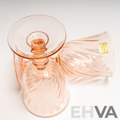 Set of Five Luminarc 'Rosaline' Pink Swirl Water Goblets