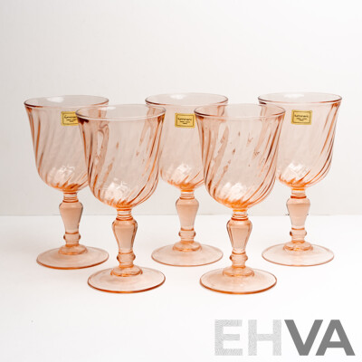 Set of Five Luminarc 'Rosaline' Pink Swirl Water Goblets