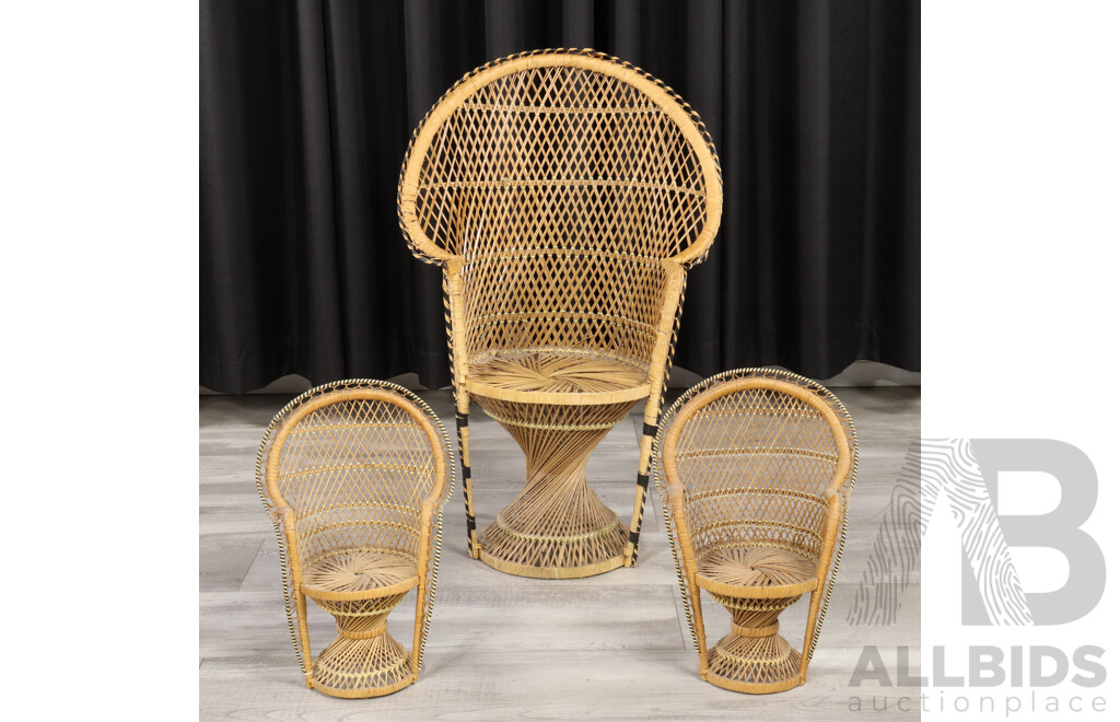 Trio of Cane Peacock Chairs for Dolls