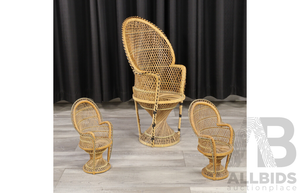 Trio of Cane Peacock Chairs for Dolls