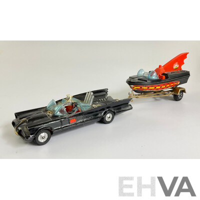 Vintage Corgi Toys Diecast Batmobile with Bat-Boat and Trailer, Made in Great Britain
