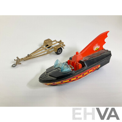 Vintage Corgi Toys Diecast Batmobile with Bat-Boat and Trailer, Made in Great Britain