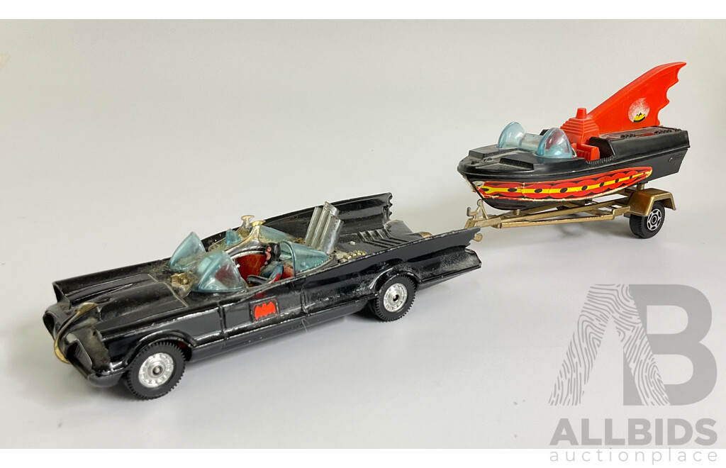 Vintage Corgi Toys Diecast Batmobile with Bat-Boat and Trailer, Made in Great Britain