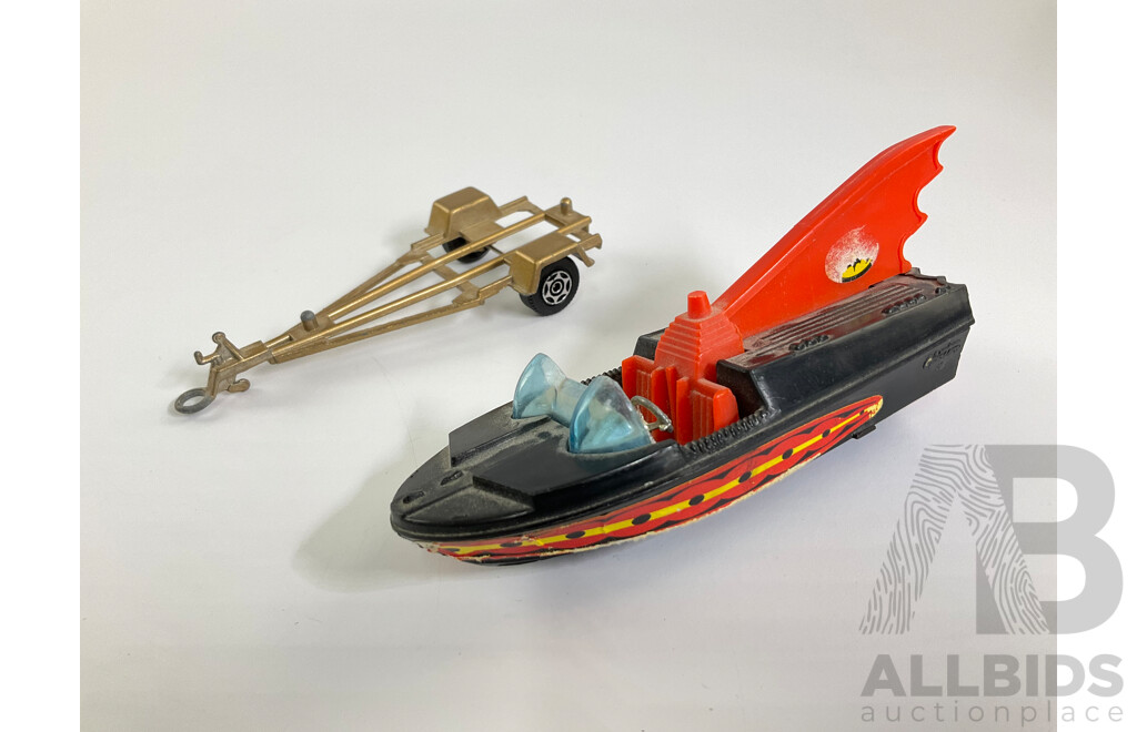 Vintage Corgi Toys Diecast Batmobile with Bat-Boat and Trailer, Made in Great Britain