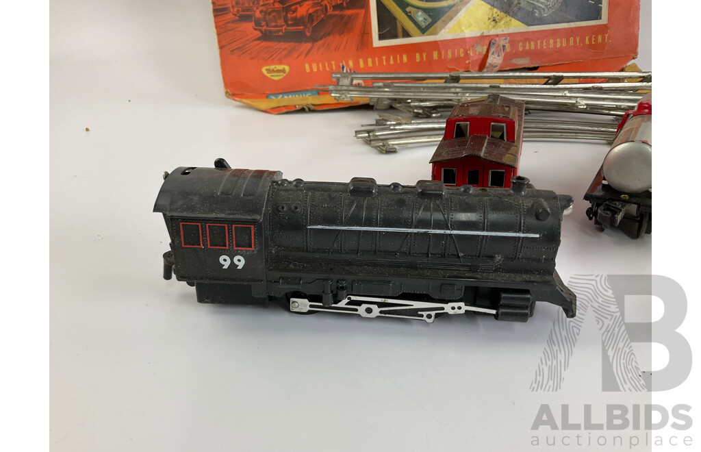 Vintage Diesel and Steam Locomotives, Freight Wagons, Track and Minic Motorways Box