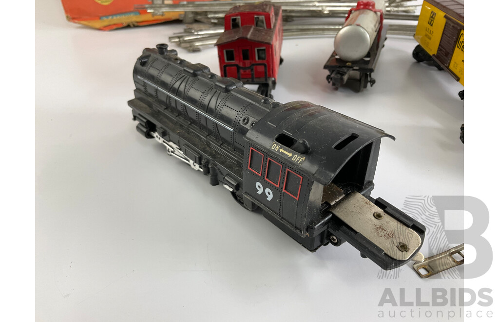 Vintage Diesel and Steam Locomotives, Freight Wagons, Track and Minic Motorways Box