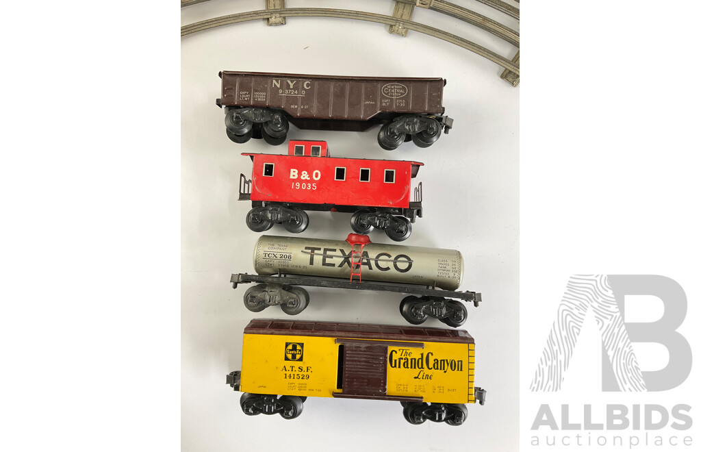 Vintage Diesel and Steam Locomotives, Freight Wagons, Track and Minic Motorways Box