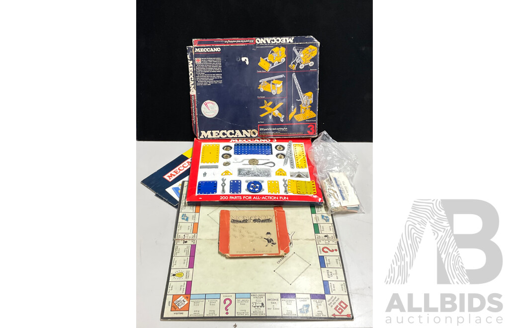 Vintage John Sands Monopoly Board Game with Meccano Number Three Set