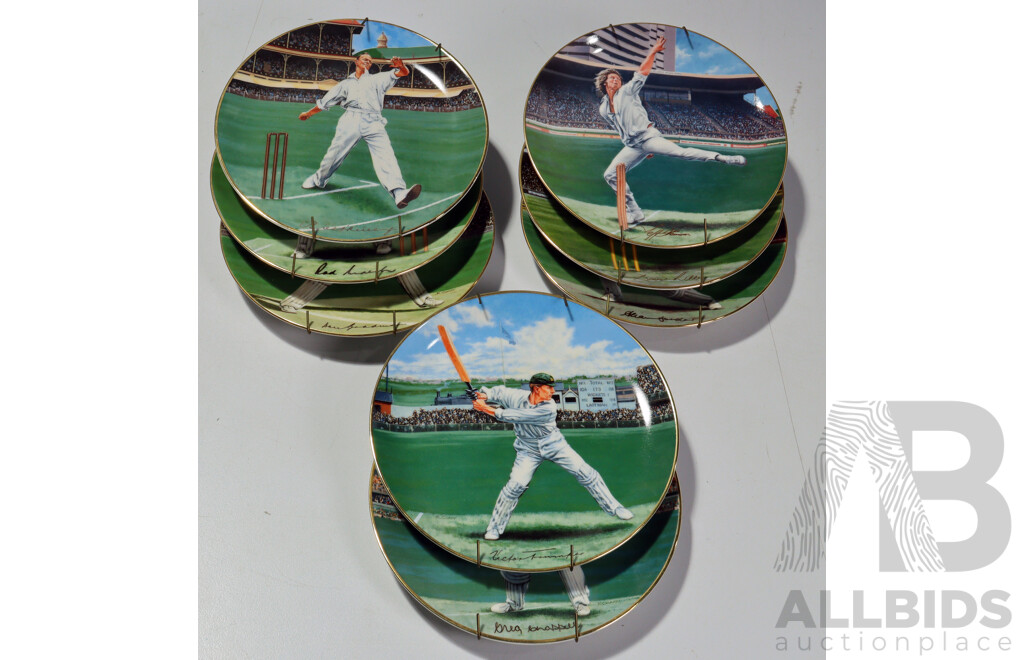 Collection Eight Bradford Exchange Porcelain Commemorative Australian Cricket Player Display Plates in Original Boxes Including Marsh, Lillee, Bradman and More