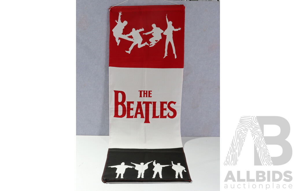 Collection Beatles Cassette Tapes, Modern Tin Sign, Flag and Framed Poster
