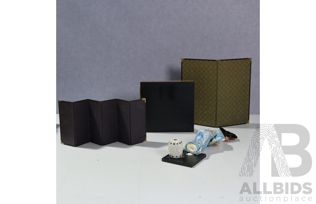 Collection Asian Souvenir Ware Including Jewellery Box, Japanese Hachinohe Yawata Uma Horse, Clock and More