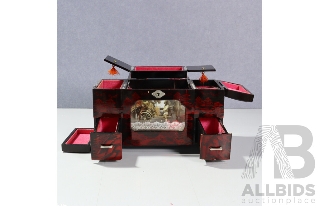 Collection Asian Souvenir Ware Including Jewellery Box, Japanese Hachinohe Yawata Uma Horse, Clock and More