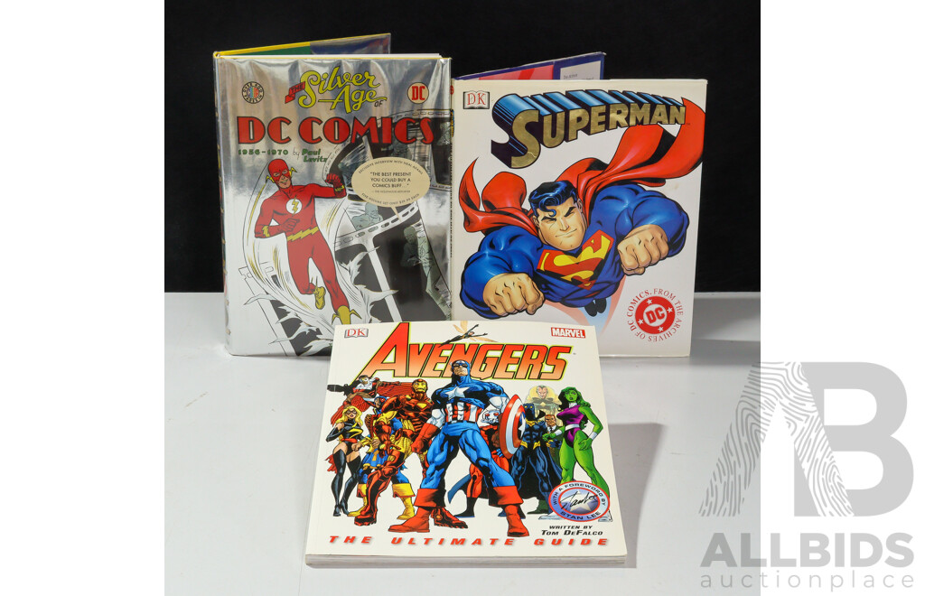Three Marvel/DC Comics Books Including Superman, Avengers and The Silver Age of DC Comics