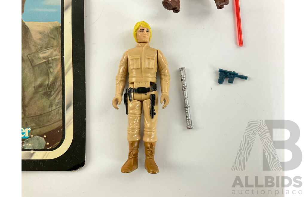 Vintage Kenner Star Wars Empire Strikes Back Luke Skywalker Figurine with Original Cardboard Backing and Obi-Wan Kenobi