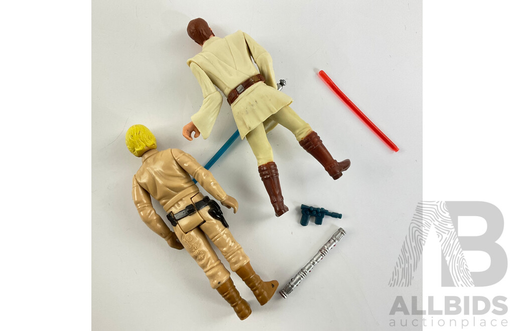 Vintage Kenner Star Wars Empire Strikes Back Luke Skywalker Figurine with Original Cardboard Backing and Obi-Wan Kenobi