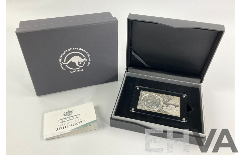 Australian RAM 2018 Three Ounce Silver Coin and Bar Set, 25th Anniversary of the Silver Kangaroo .999