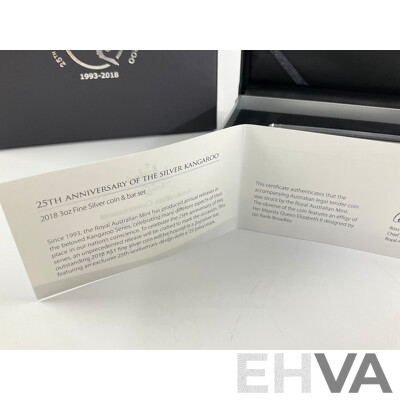 Australian RAM 2018 Three Ounce Silver Coin and Bar Set, 25th Anniversary of the Silver Kangaroo .999