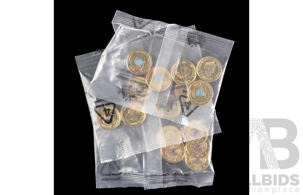 Australian RAM Commemorative UNC Two Dollar Coins Including 2020 75th Anniversary End of WW2 2021 Indigenous Military Service, 2022 75th Anniversary Peace Keeping