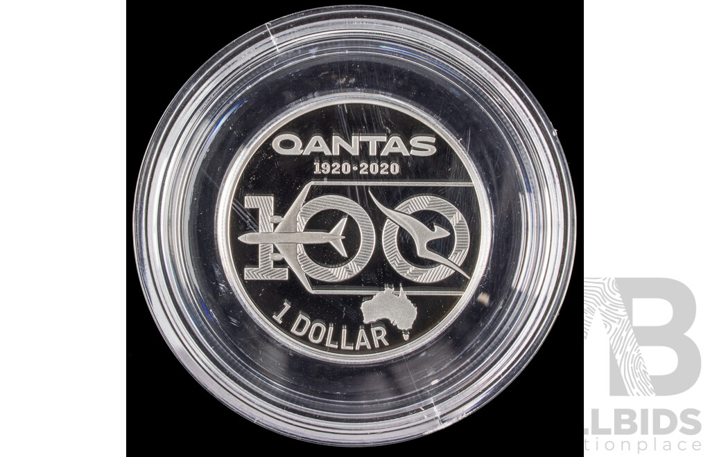 Australian RAM 2020 Silver Proof One Dollar Coin, Qantas Centenary Celebrating One Hundred Years 1920-2020  .999
