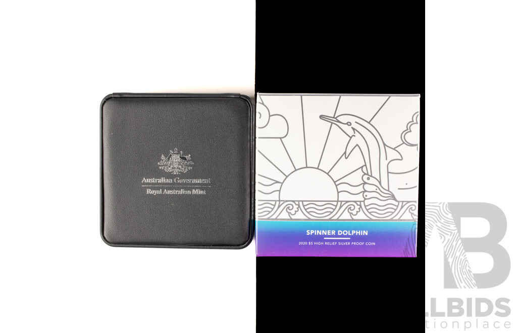 Australian RAM 2020 High Relief Silver Proof Five Dollar Coin, Spinner Dolphin  .999