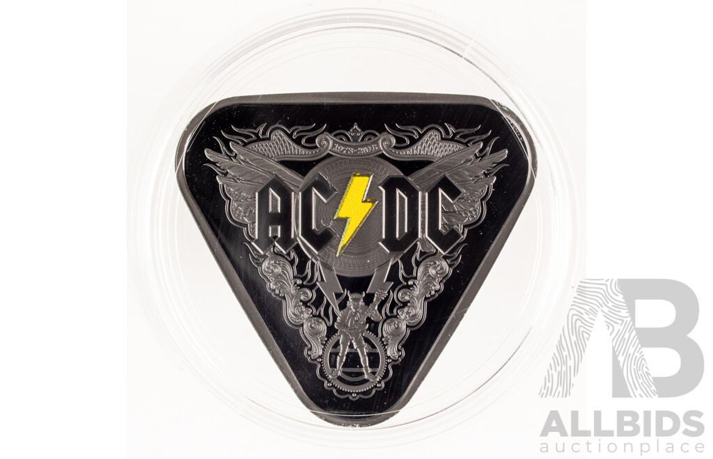 Australian RAM 2018 Silver Proof Nickle Plated Triangular Five Dollar Coin, AC/DC Forty Five Years of Thunder