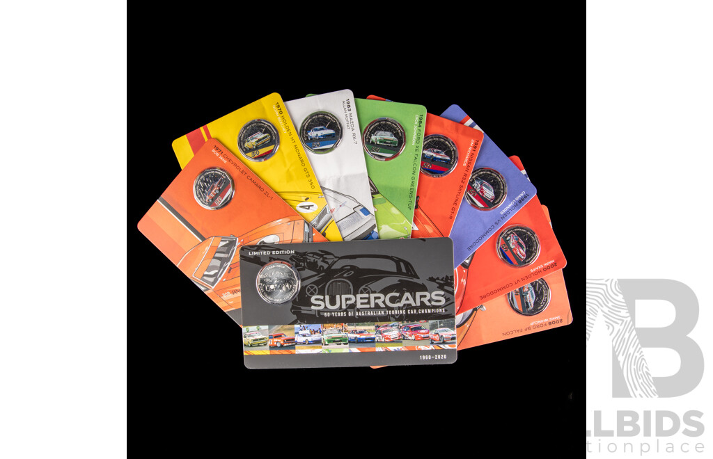 Australian RAM 2020 Nine Fifty Cent Coin Supercars Set, 60 Years of Australian Touring Car Chapionship