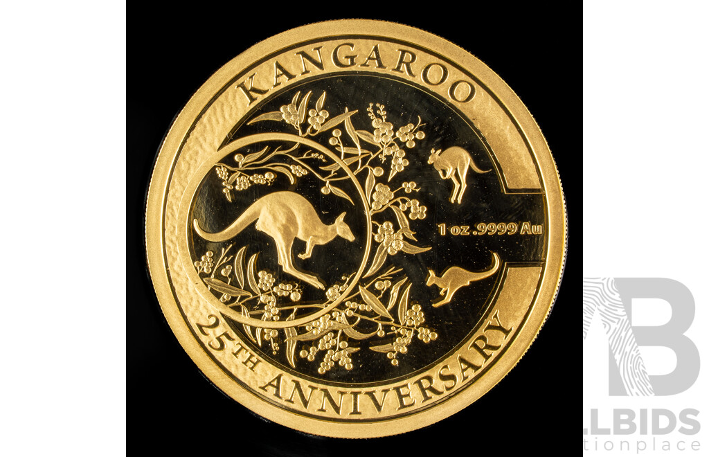 Australian RAM 2018 Gold One Hundred Dollar Coin, Kangaroo Series 25th Anniversary, One Ounce .999