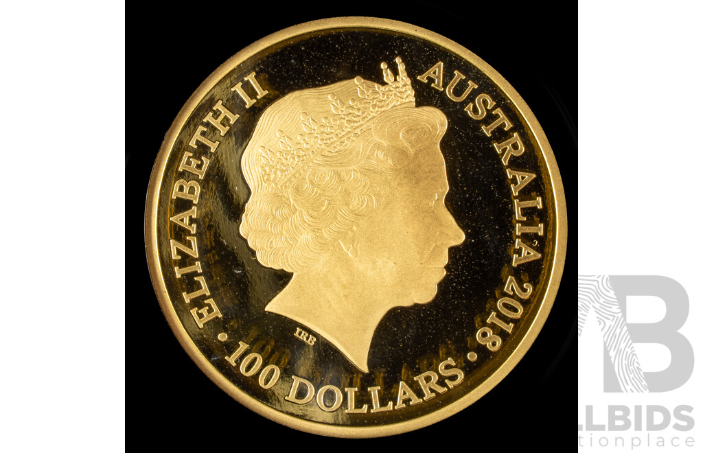 Australian RAM 2018 Gold One Hundred Dollar Coin, Kangaroo Series 25th Anniversary, One Ounce .999