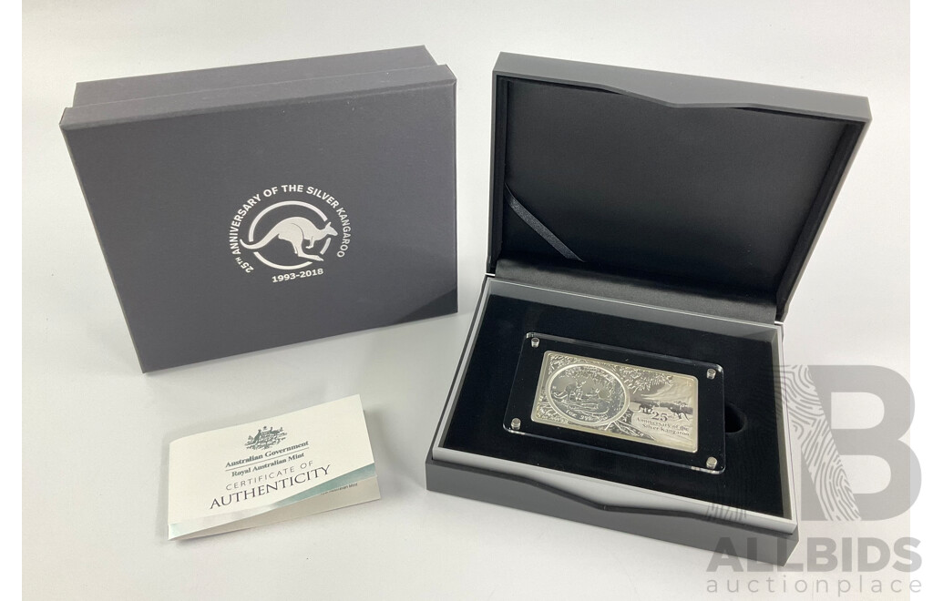 Australian RAM 2018 Three Ounce Silver Coin and Bar Set, 25th Anniversary of the Silver Kangaroo .999