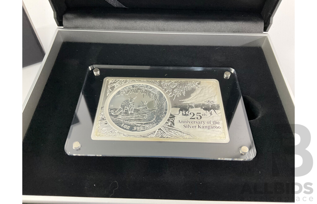 Australian RAM 2018 Three Ounce Silver Coin and Bar Set, 25th Anniversary of the Silver Kangaroo .999