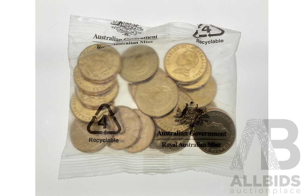 Twenty Australian RAM 2023 UNC One Dollar Coins, First Year KCIII