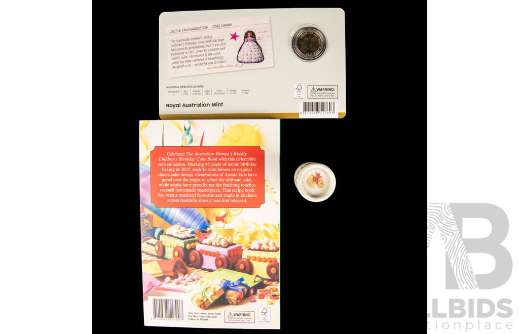 Australian 2025 Women's Weekly One Dollar Coins and Folder, Children's Birthday Cake Book