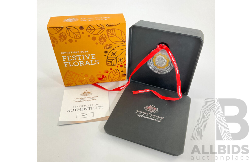 Australian RAM 2024 Silver Proof Five Dollar Coin, Festive Florals .999
