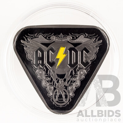 Australian RAM 2018 Silver Proof Nickle Plated Triangular Five Dollar Coin, AC/DC Forty Five Years of Thunder