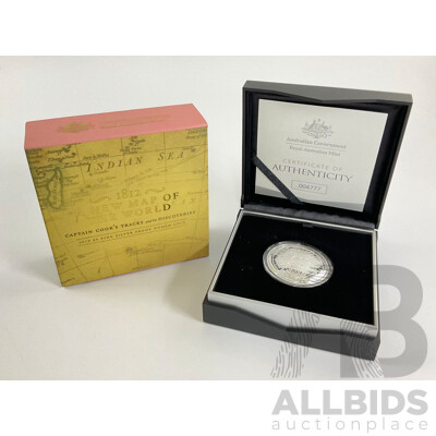 Australian RAM 2019 Silver Proof Domed Five Dollar Coin, 1812 New Map of the World , Captains Cook's Tracks and Discoveries .999 Australian RAM 2019 Silver Proof Domed Five Dollar Coin, 1812 New Map of the World , Captains Cook's Tracks and Discoveries .999