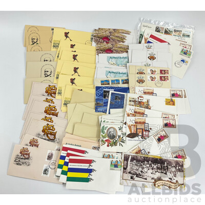 Collection of Australian Stamp Packs, First Day Covers and Prepaid Envelopes Including Australian Painting Series, Australian Fungi, Desert Gold, Gold Rush Era, Outward Bound