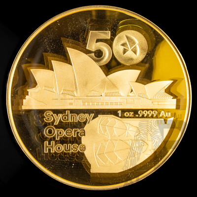 Australian RAM 2023 Gold One Hundred Dollar Proof Domed Coin, 50th Anniversary of the Sydney Opera House, One Ounce .999