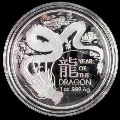 Australian RAM 2024 Silver Proof Domed Five Dollar Coin, Lunar Series Year of the Dragon