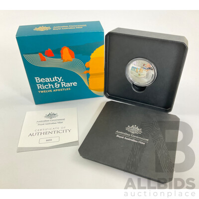 Australian RAM 2023 Silver Coloured Domed Proof Five Dollar Coin, Beauty Rich & Rare - Twelve Apostles