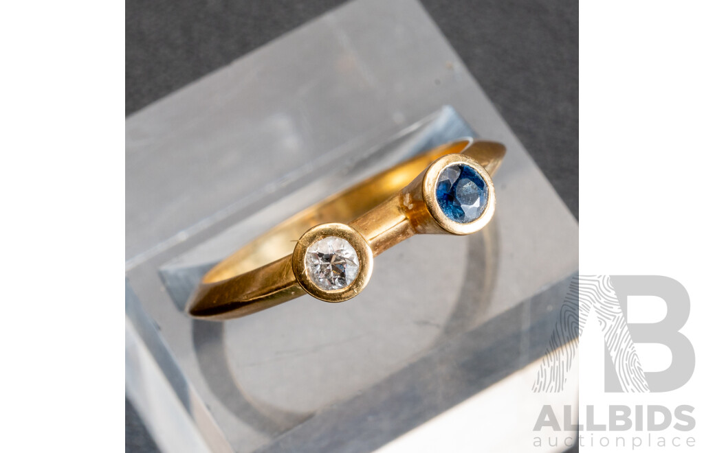 18ct Johannes Aitken Kuhnen Diamond & Sapphire Ring, TDW0.11ct, Size P, 3.52 Grams