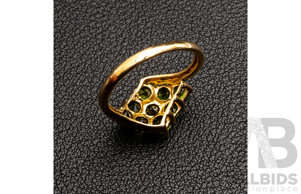 9ct Diopside Cluster Ring, Size N, 2.32 Grams